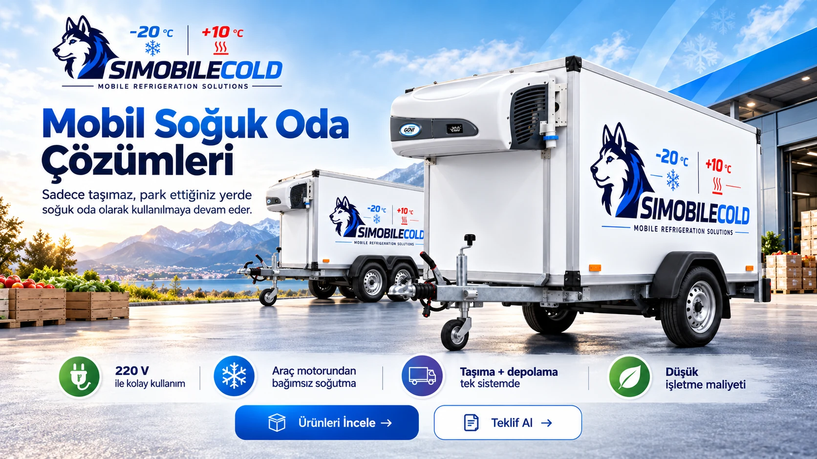 Simobilecold tek ve çift dingilli GOVI soğutmalı mobil soğuk odalar, 220 V ve bağımsız soğutma